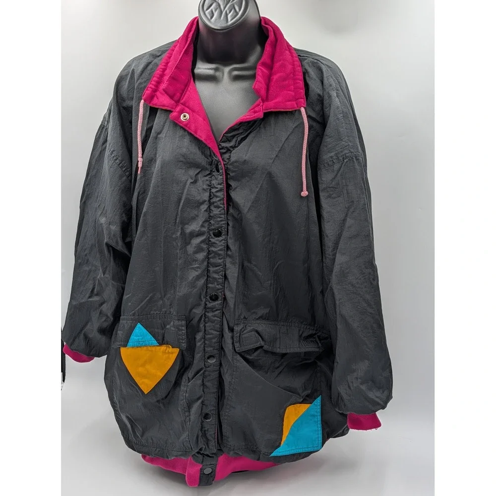 Vintage 80s 90s Colorblock Reversible‎ Fleece Windbreaker Jacket Womens